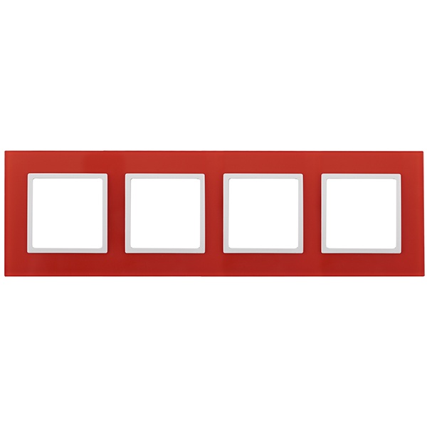Рамка на 4 поста стекло Эра Elegance красный+белый 14-5104-23