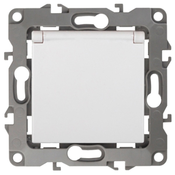 Розетка ЭРА 2P+E Schuko со шторками с крышкой 16A-250В IP20 12, белый 12-2103-01