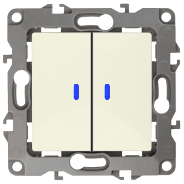 Выключатель двойной с подсветкой ЭРА 10АХ-250В IP20 12, слоновая 12-1105-02к