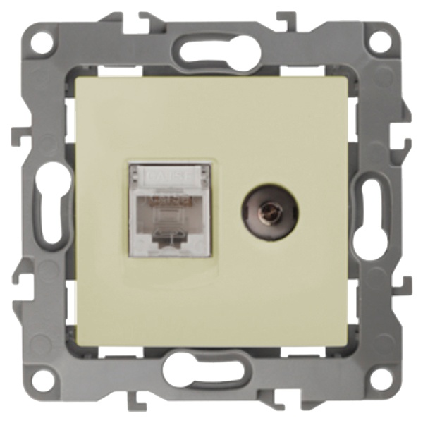Розетка комбинированная ЭРА RJ45 кат.5е +TV IP20 12, слоновая кость 12-3110-02 (бежевый)
