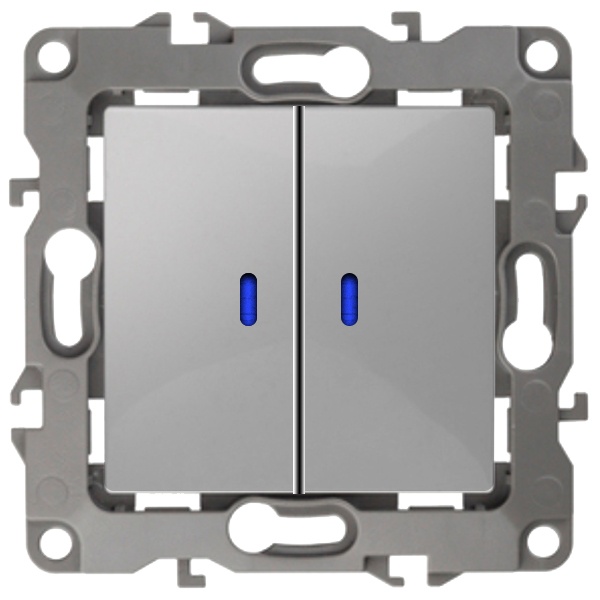 Выключатель двойной с подсветкой ЭРА 10АХ-250В IP20 12, алюминий 12-1105-03