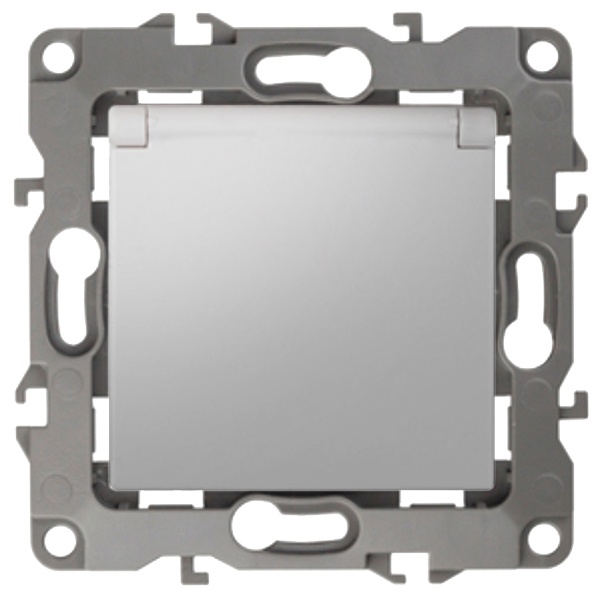 Розетка ЭРА 2P+E Schuko со шторками с крышкой 16A-250В IP20 12, алюминий 12-2103-03