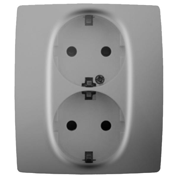 Розетка ЭРА 2X2P+E Schuko со шторками 16A-250В IP20 12, алюминий 12-2104-03