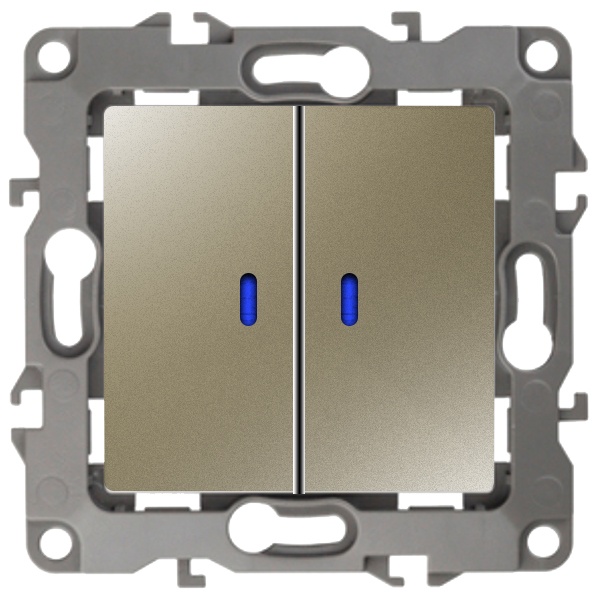 Выключатель двойной с подсветкой ЭРА 10АХ-250В IP20 12, шампань 12-1105-04