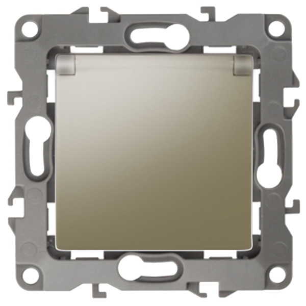 Розетка ЭРА 2P+E Schuko со шторками с крышкой 16A-250В IP20 12, шампань 12-2103-04