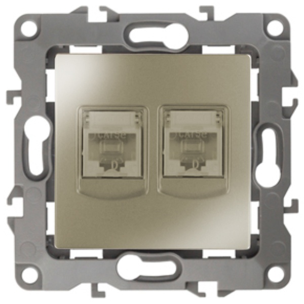 Розетка информационная двойная ЭРА 2XRJ45 кат.5е IP20 12, шампань 12-3108-04