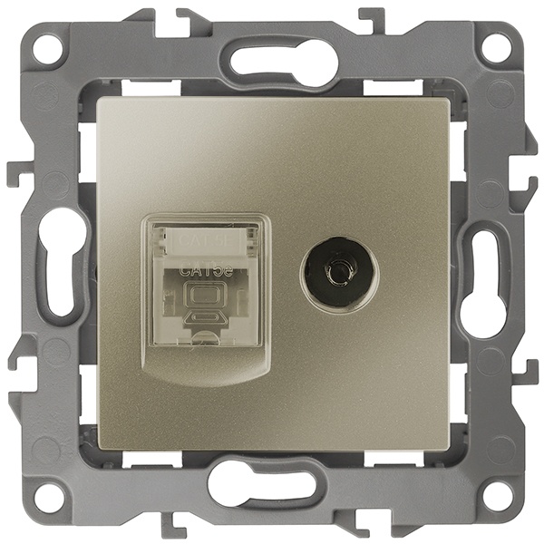 Розетка комбинированная ЭРА RJ45 кат.5е +TV IP20 12, шампань 12-3110-04