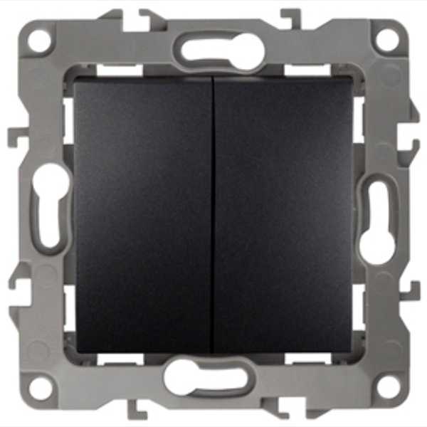 Выключатель двойной ЭРА 10АХ-250В IP20 без лапок 12, антрацит 12-1004-05