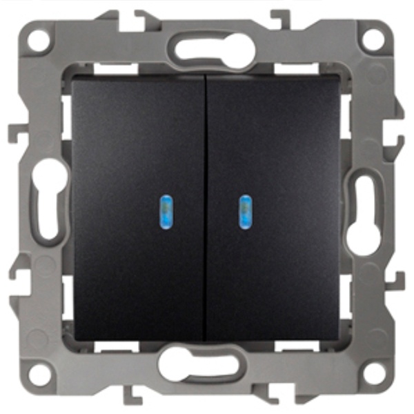 Выключатель двойной с подсветкой ЭРА 10АХ-250В IP20 12, антрацит 12-1105-05