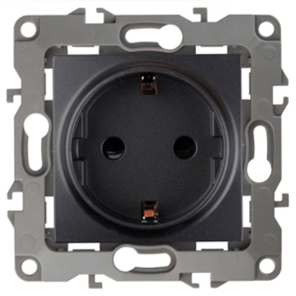 Розетка ЭРА 2P+E Schuko со шторками 16A-250В IP20 12, антрацит 12-2102-05
