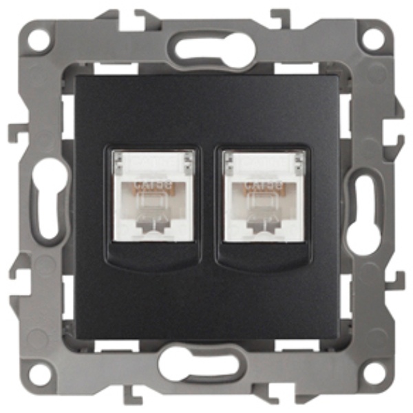 Розетка информационная двойная ЭРА 2XRJ45 кат.5е IP20 12, антрацит 12-3108-05