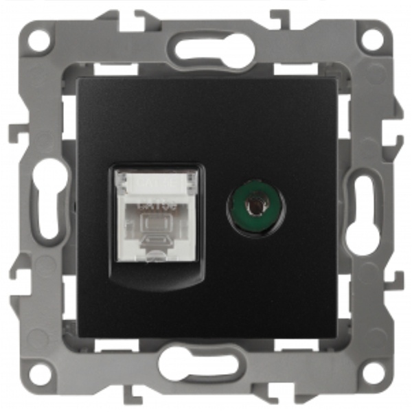 Розетка комбинированная ЭРА RJ45 кат.5е +TV IP20 12, антрацит 12-3110-05