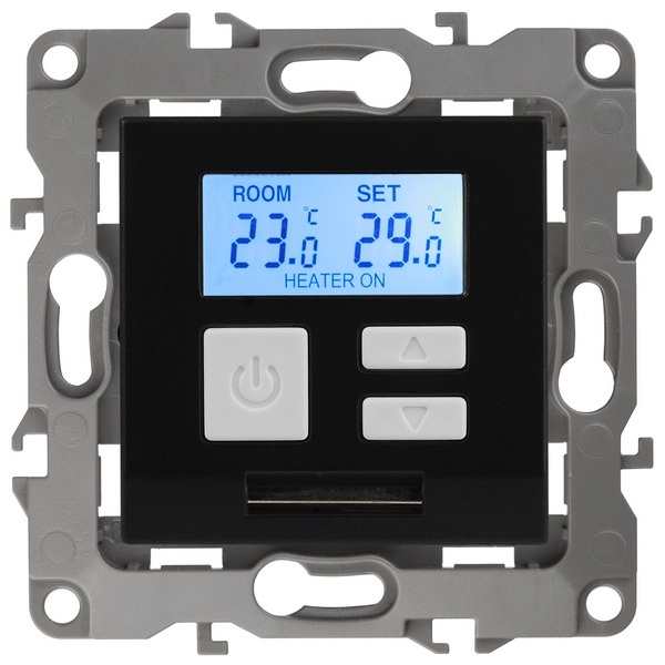 Терморегулятор универс. ЭРА 230В-Imax16А IP20 12, антрацит 12-4111-05