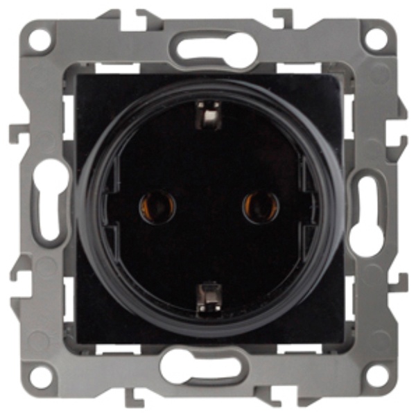 Розетка ЭРА 2P+E Schuko 16A-250В IP20 12, черный 12-2101-06