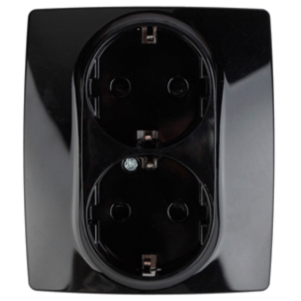 Розетка ЭРА 2X2P+E Schuko со шторками 16A-250В IP20 12, черный 12-2104-06