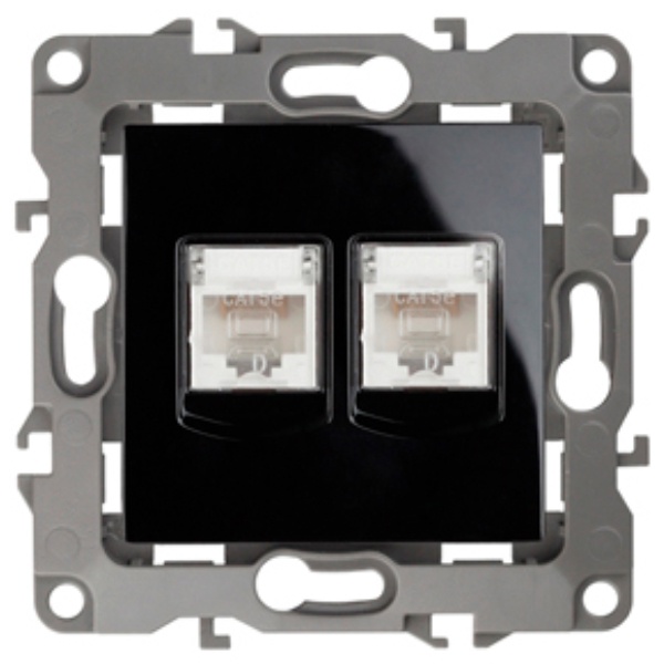 Розетка информационная двойная ЭРА 2XRJ45 кат.5е IP20 12, черный 12-3108-06