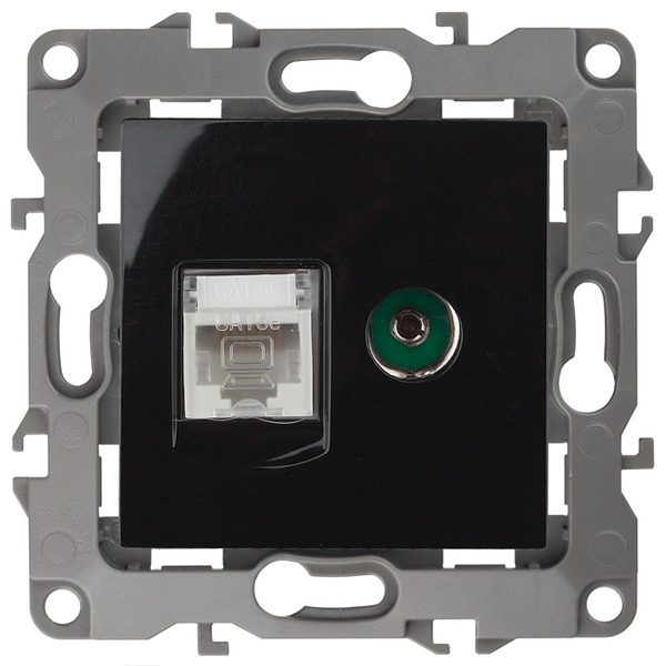Розетка комбинированная ЭРА RJ45 кат.5е +TV IP20 12, черный 12-3110-06