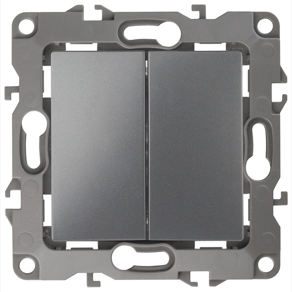 Выключатель двойной ЭРА 10АХ-250В IP20 без лапок 12, графит 12-1004-12