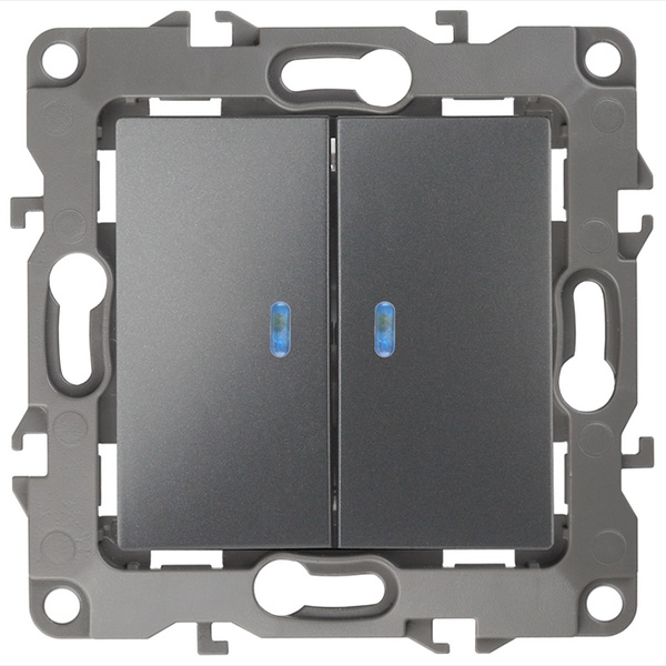 Выключатель двойной с подсветкой ЭРА 10АХ-250В IP20 12, графит 12-1105-12