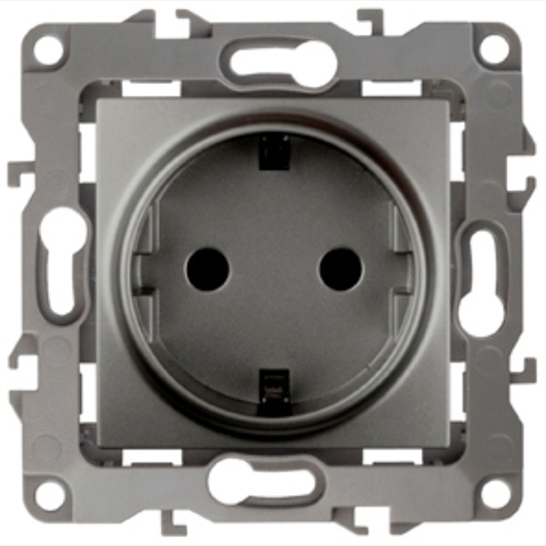 Розетка ЭРА 2P+E Schuko со шторками 16A-250В IP20 12, графит 12-2102-12