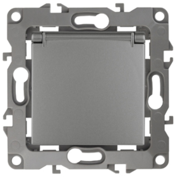 Розетка ЭРА 2P+E Schuko со шторками с крышкой 16A-250В IP20 12, графит 12-2103-12