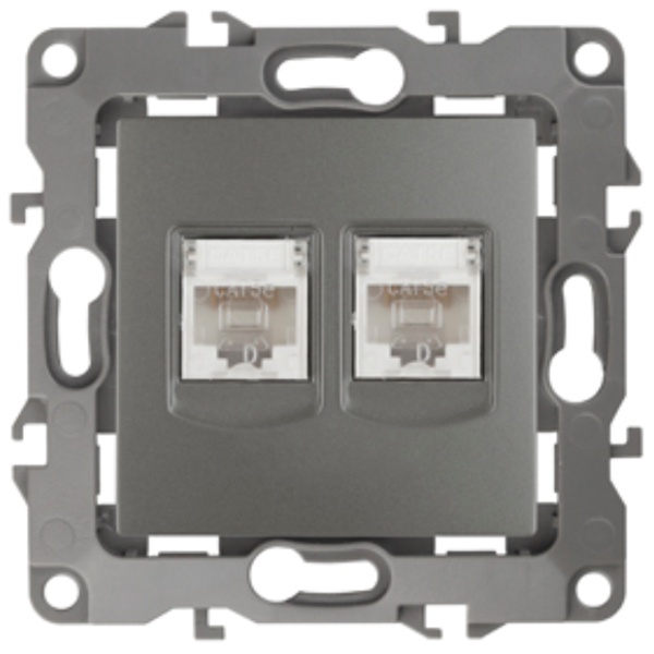 Розетка информационная двойная ЭРА 2XRJ45 кат.5е IP20 12, графит 12-3108-12