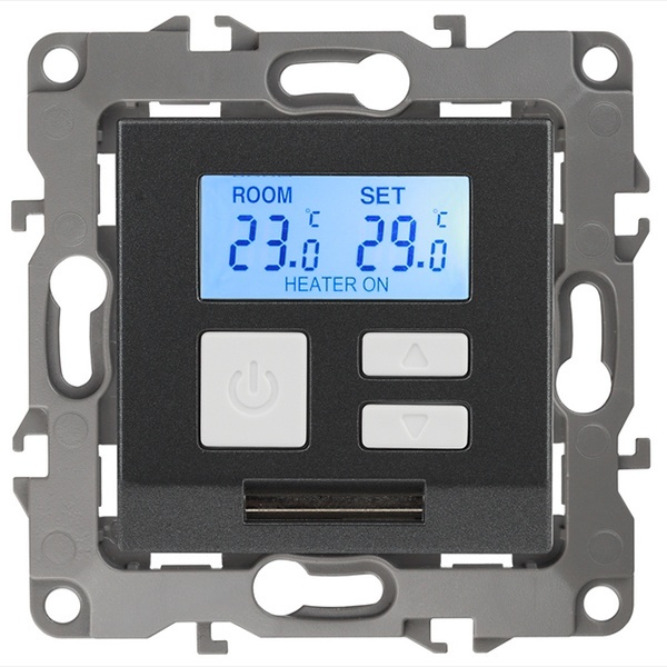 Терморегулятор универс. ЭРА 230В-Imax16А IP20 12, графит 12-4111-12