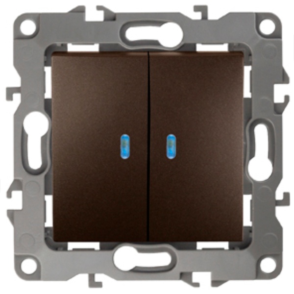 Выключатель двойной с подсветкой ЭРА 10АХ-250В IP20 12, бронза 12-1105-13