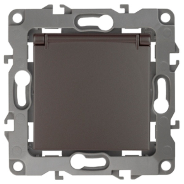 Розетка ЭРА 2P+E Schuko со шторками с крышкой 16A-250В IP20 12, бронза 12-2103-13