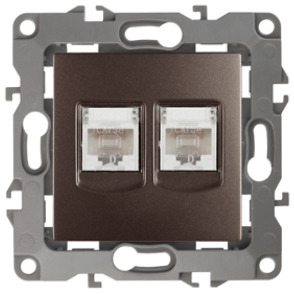 Розетка информационная двойная ЭРА 2XRJ45 кат.5е IP20 12, бронза 12-3108-13