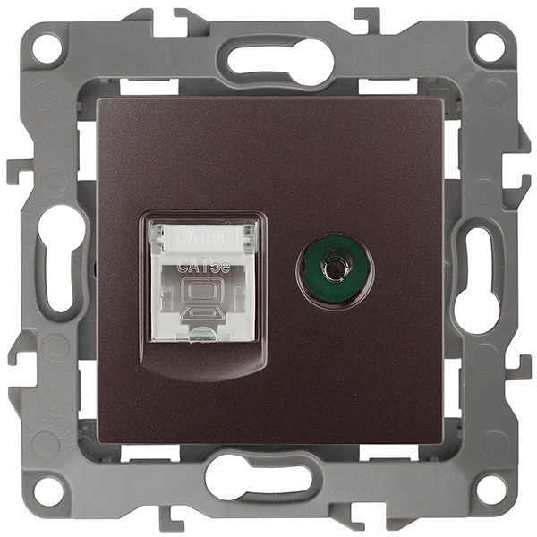 Розетка комбинированная ЭРА RJ45 кат.5е +TV IP20 12, бронза 12-3110-13