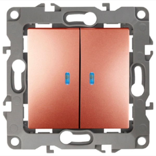 Выключатель двойной с подсветкой ЭРА 10АХ-250В IP20 12, медь 12-1105-14