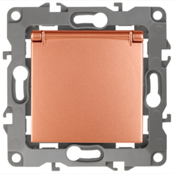 Розетка ЭРА 2P+E Schuko со шторками с крышкой 16A-250В IP20 12, медь 12-2103-14