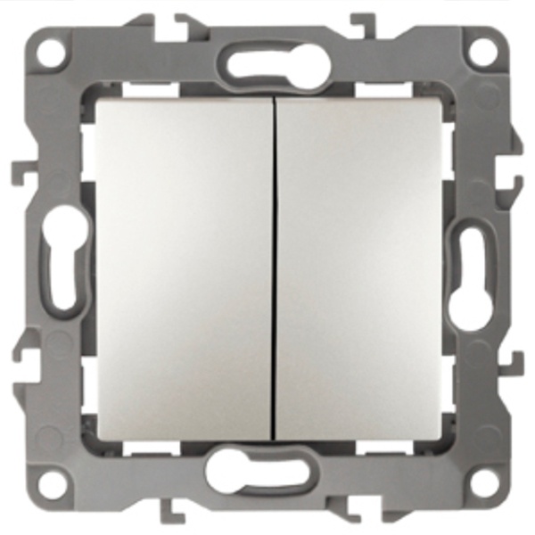 Выключатель двойной ЭРА 10АХ-250В IP20 без лапок 12, перламутр 12-1004-15