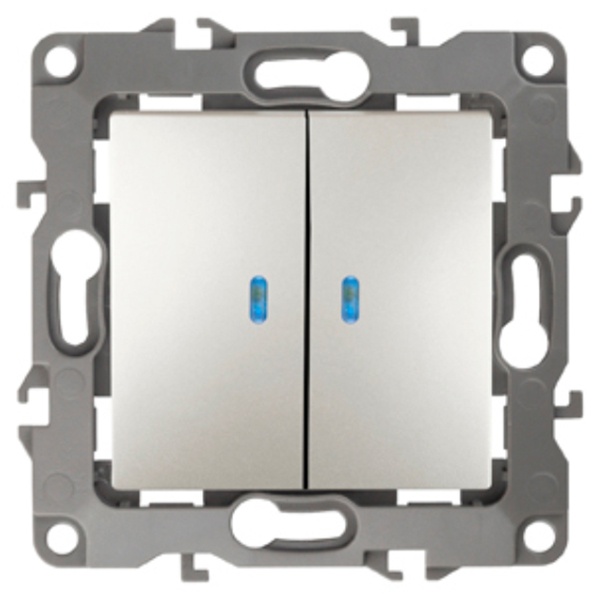 Выключатель двойной с подсветкой ЭРА 10АХ-250В IP20 12, перламутр 12-1105-15