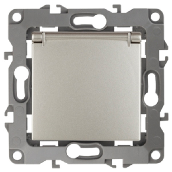 Розетка ЭРА 2P+E Schuko со шторками с крышкой 16A-250В IP20 12, перламутр 12-2103-15