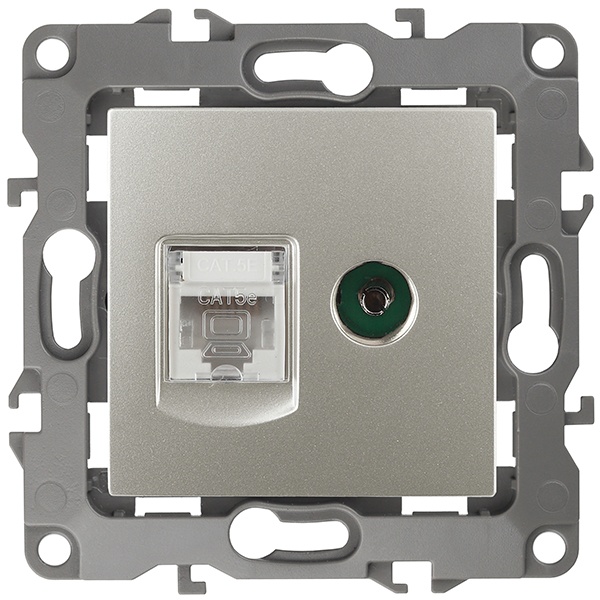 Розетка комбинированная ЭРА RJ45 кат.5е +TV IP20 12, перламутр 12-3110-15