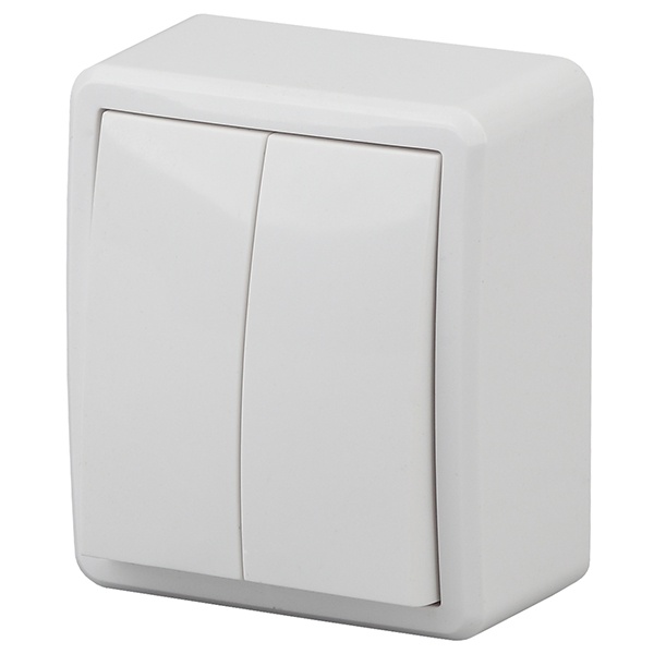 Накладной выключатель двойной с подсветкой ЭРА Эксперт 10АХ-250В IP20 белый 11-1205-01