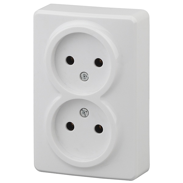 Накладная розетка ЭРА Эксперт 2х2P 16A-250В IP20 белый 11-2202-01