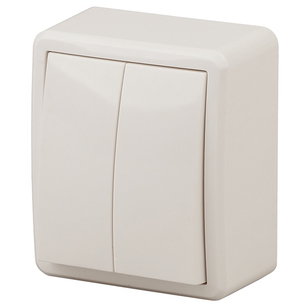 Накладной выключатель двойной ЭРА Эксперт 10АХ-250В IP20 слоновая кость 11-1204-02 (бежевый)
