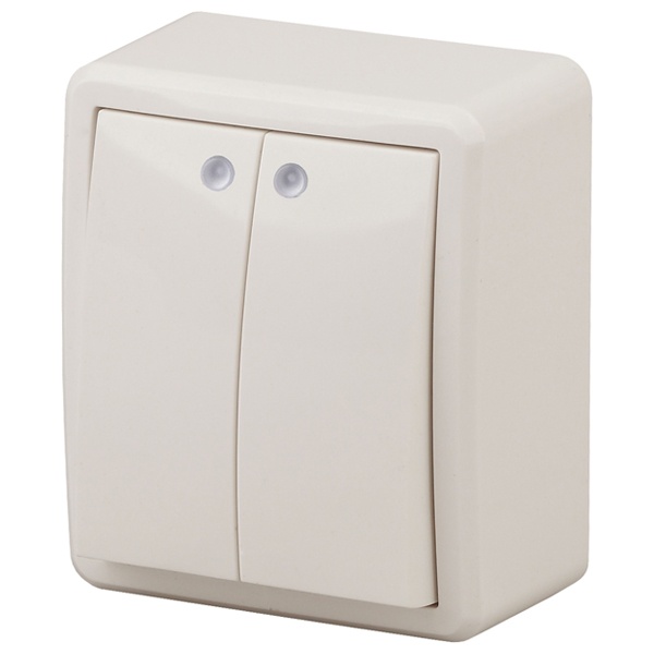 Накладной выключатель двойной с подсветкой ЭРА Эксперт 10АХ IP20 слоновая кость 11-1205-02 (бежевый)