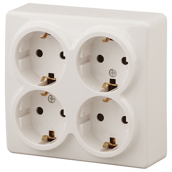 Накладная розетка ЭРА Эксперт 4х2P+E Schuko со шторками 16A IP20 слоновая кость 11-2211-02 (бежевый)