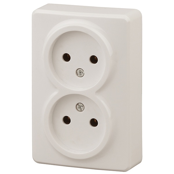 Накладная розетка ЭРА Эксперт 2х2P 16A-250В IP20 слоновая кость 11-2202-02 (бежевый)