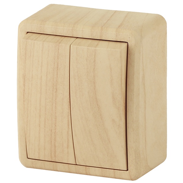 Накладной выключатель двойной ЭРА Эксперт 10АХ-250В IP20 сосна 11-1204-11