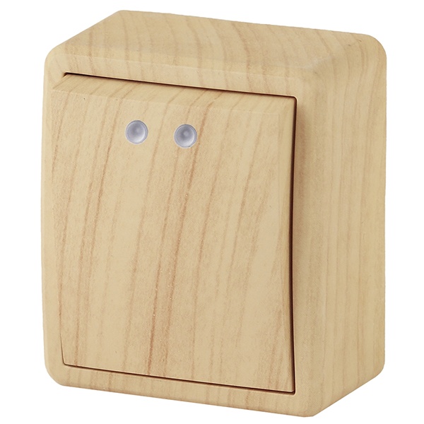 Накладной выключатель одноклавишный с подсветкой ЭРА Эксперт 10АХ-250В IP20 сосна 11-1202-11