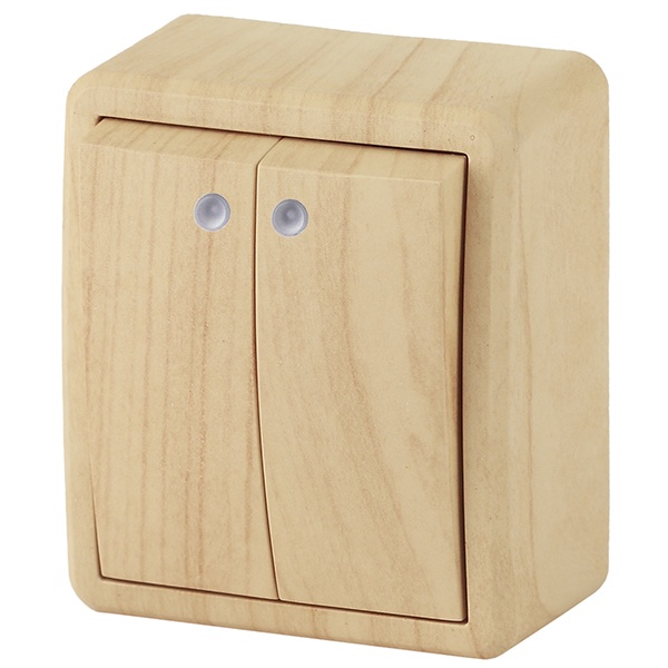 Накладной выключатель двойной с подсветкой ЭРА Эксперт 10АХ-250В IP20 сосна 11-1205-11