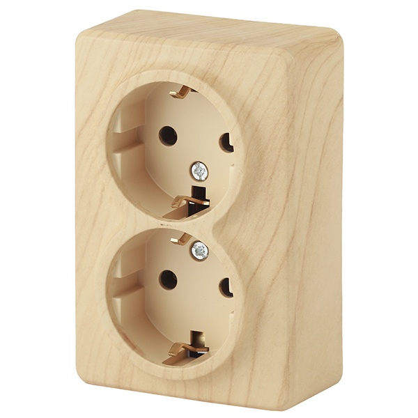 Накладная розетка ЭРА Эксперт 2х2P+E Schuko 16A-250В IP20 сосна 11-2205-11