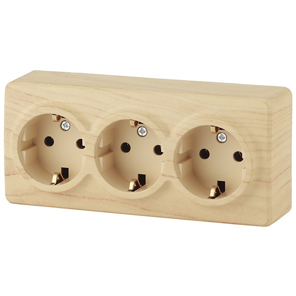 Накладная розетка ЭРА Эксперт 3х2P+E Schuko 16A-250В IP20 сосна 11-2208-11