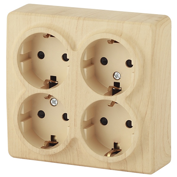 Накладная розетка ЭРА Эксперт 4х2P+E Schuko со шторками 16A-250В IP20 сосна 11-2211-11