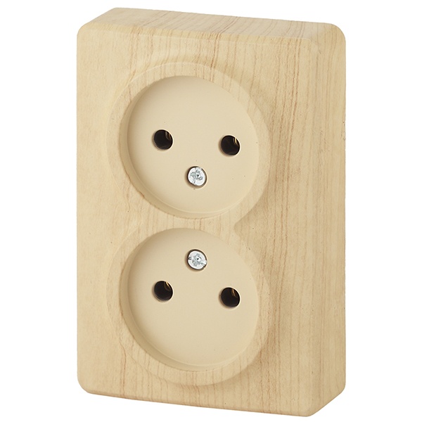 Накладная розетка ЭРА Эксперт 2х2P 16A-250В IP20 сосна 11-2202-11